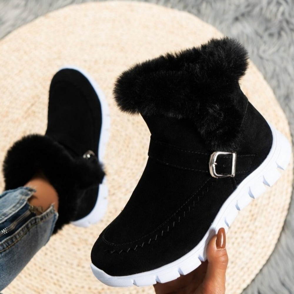 Frosted Trim Ankle Boots - Black